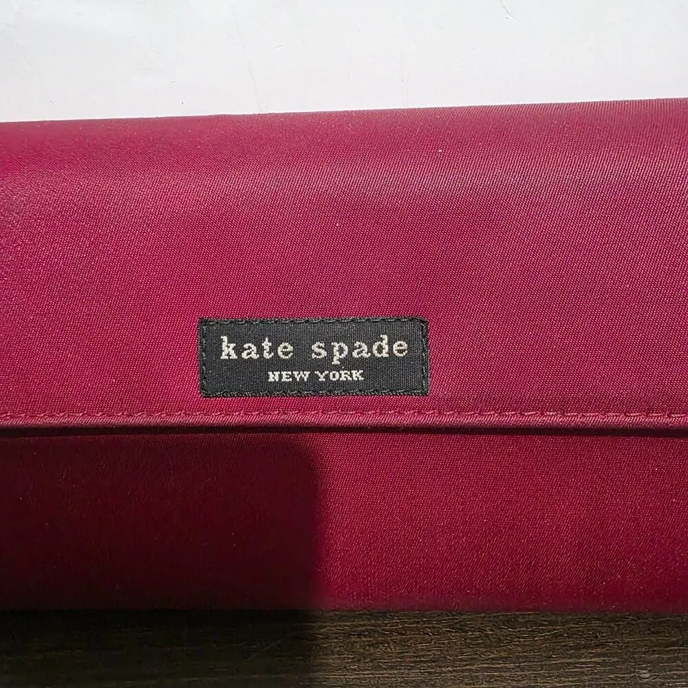Kate Spade New York Red Satin Wallet Envelop Snap Closure Logo